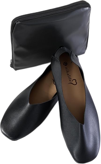 折りたたみ携帯シューズ レディース バレエシューズ型 かかとゴム付き 室内履き