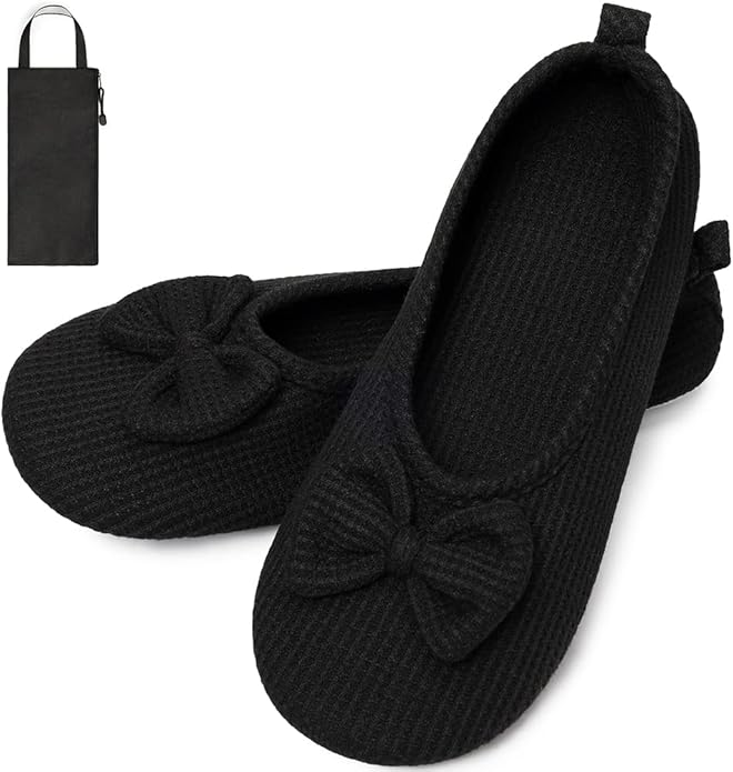 洗える携帯スリッパ レディース リボン付き 室内履き ブラック