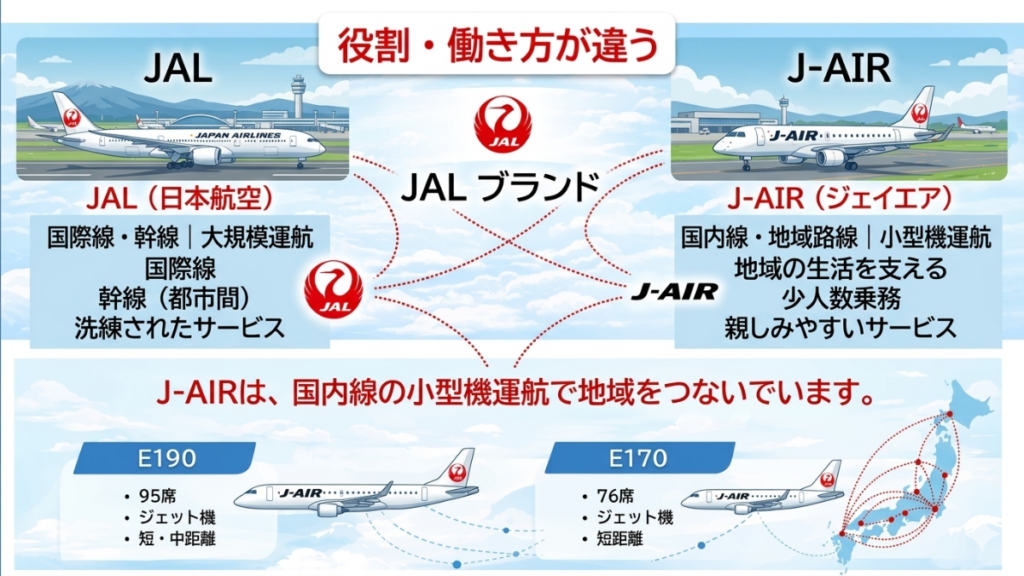 JALとJ-AIRの違い比較｜役割・路線・働き方・客室乗務員の特徴
