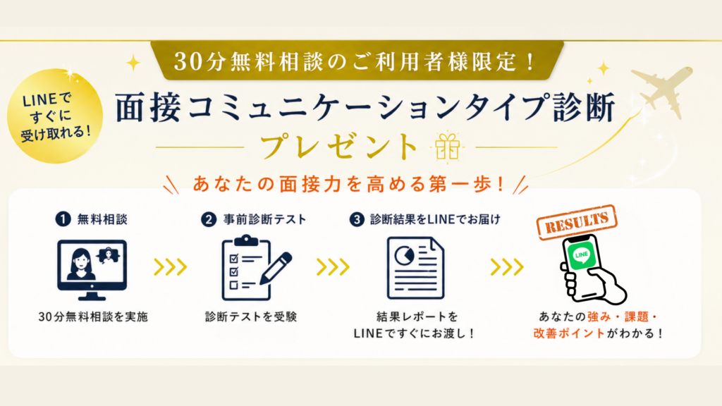 面接コミュニケーションタイプ診断の流れを紹介するCA面接合格メソッドの案内バナー