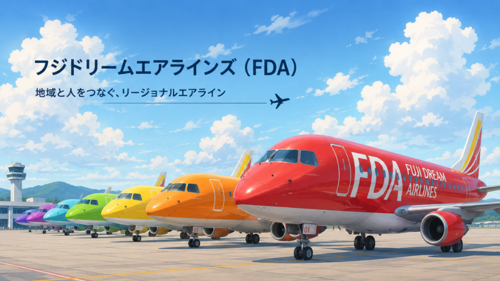 FDAのマルチカラーコンセプトをイメージしたカラフルな航空機のイラスト